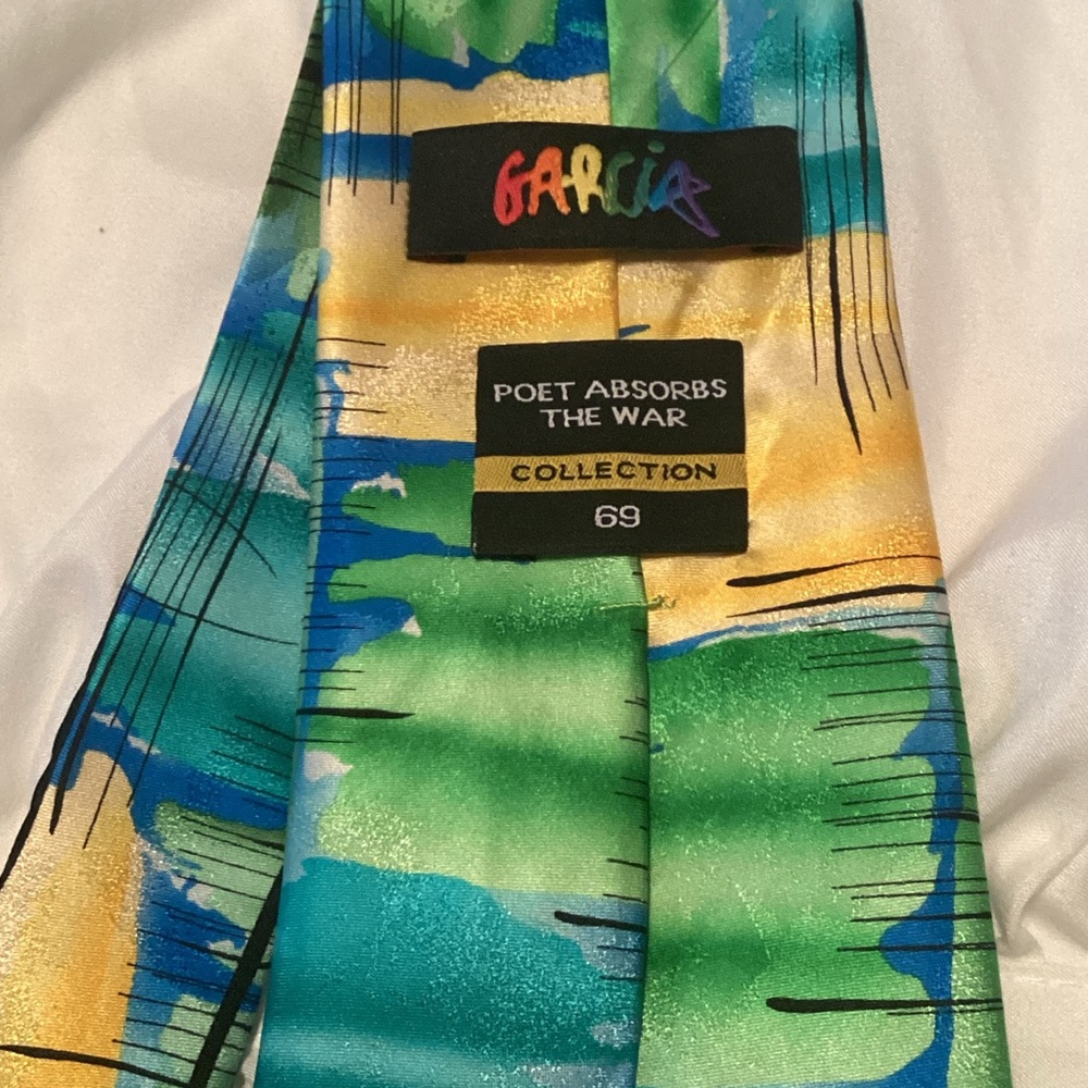 Garcia Green & Blue Abstract Silk Tie - Poet Absorbs The War Collection